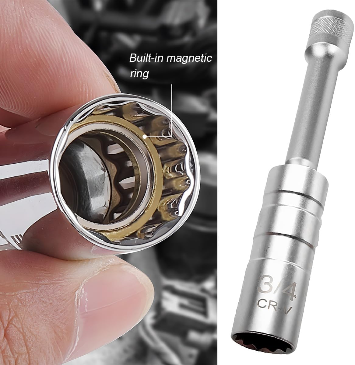 Enchufe bujía automóvil 3/4pulg magnética 360° llave chispa
