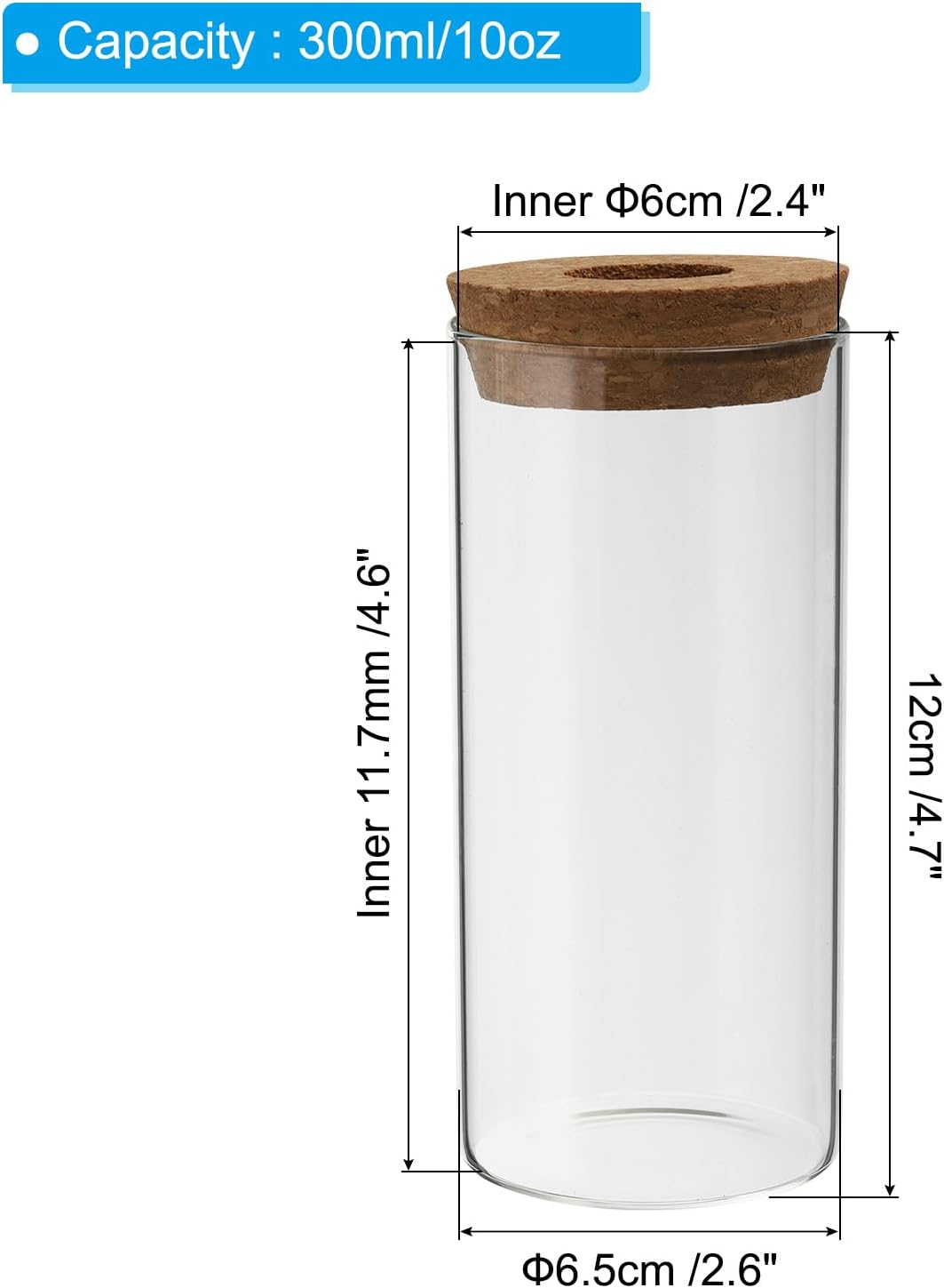 Terrario plantas 4.7x2.6" jarrón vidrio con tapón corcho