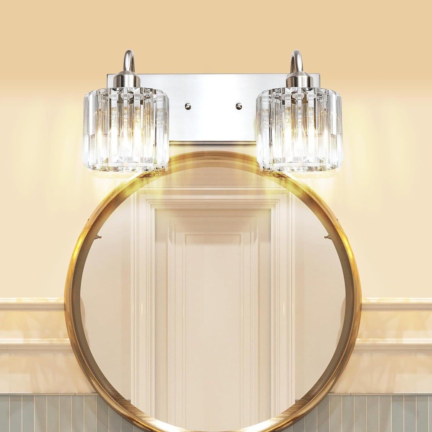 Lámpara tocador baño níquel cepillado 2 luces led enchufe