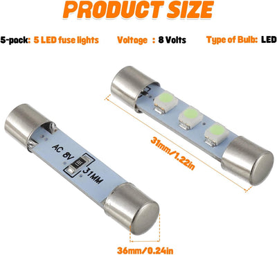 5 Pzas Lámpara LED fusible compatibles vintage 8V