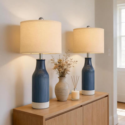 2 Lámparas Mesa Cerámica Azul Modernas para Sala Dormitorio