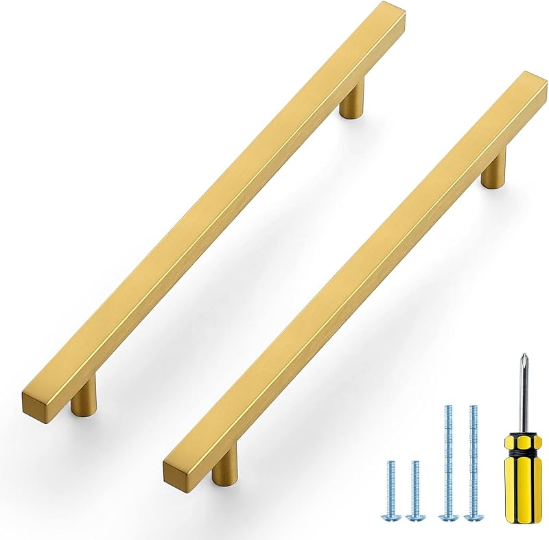 10 Manijas Doradas Latón Cepillado para Gabinetes 7-1/2"