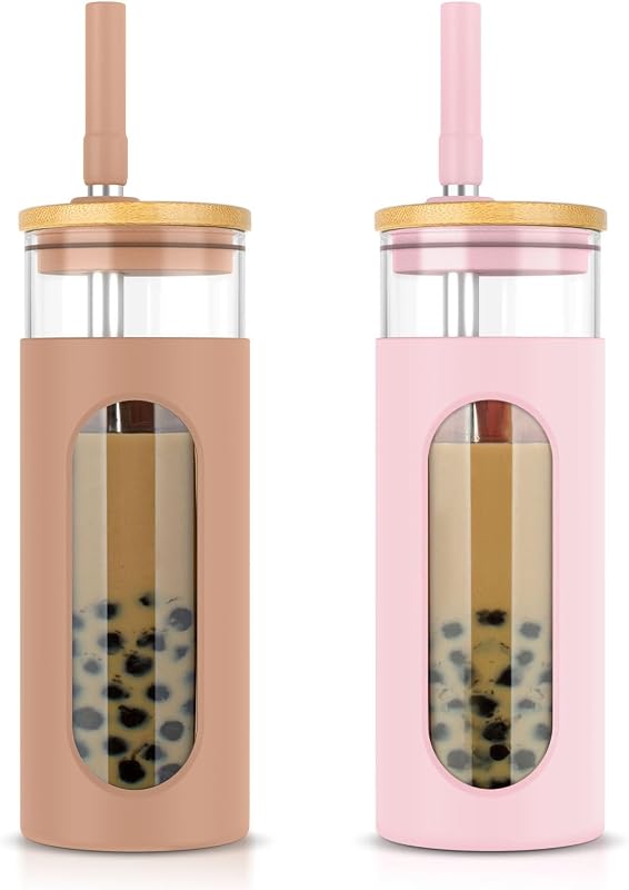 Vaso vidrio borosilicato 22oz con pajilla tapa reutiliz.