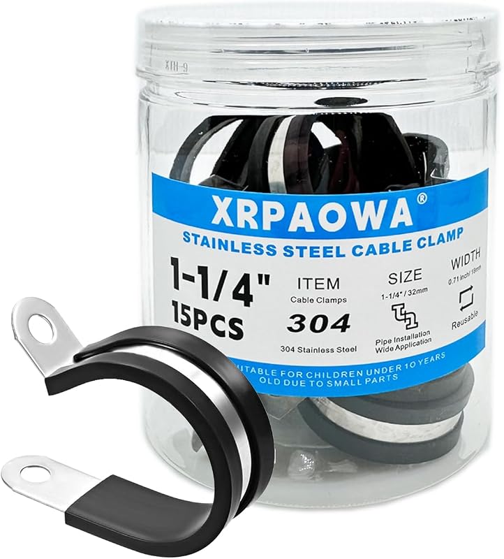 Abrazaderas acero inox 1-1/4pulg aisladas goma 15uds
