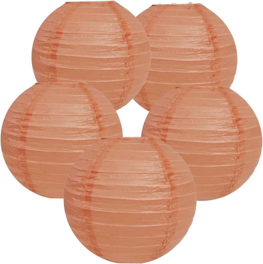 Farol redondo papel melocotón 12pulg colgante set 5