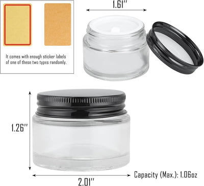 24 Tarros Vidrio 1oz Tapas Negro Vacíos Cosméticos