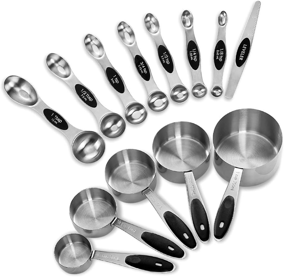 Set 5 Tazas y 7 Cucharas Magnéticas Acero Inox Negro