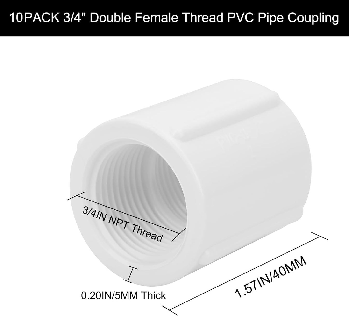10 Conectores PVC 3/4pulg SCH40 Rosca Doble Hembra