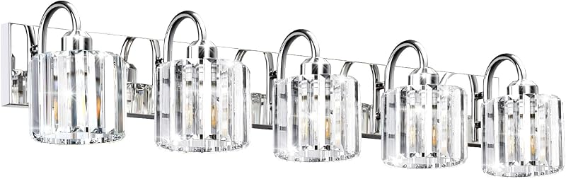 Lámpara baño accesorio tocador cristal cromo 5 luces espejo