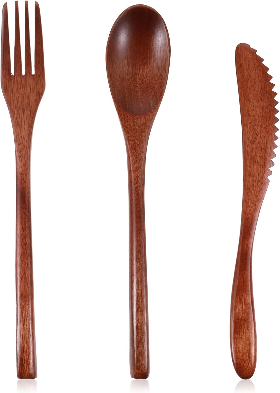 Set 3 Pzas Utensilios Madera Reutilizables Viaje Camping