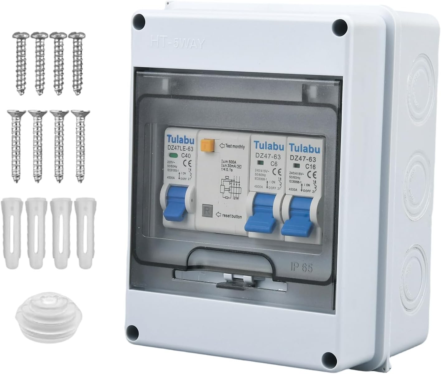 Disyuntores 5 vías 40A 220V caja impermeable proteccion domestica