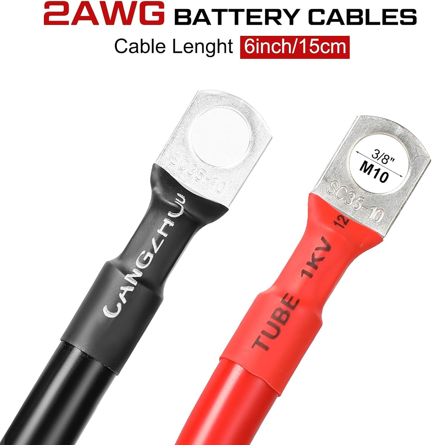 12 Cables Batería 2AWG M10 6" Cobre Estañado Solar