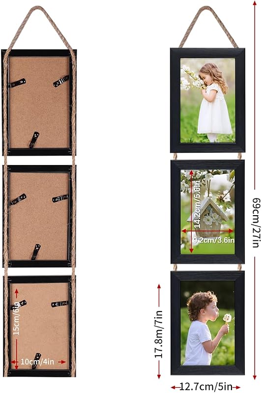 Set 6 marcos fotos 4x6 pulg vertical colgante negro