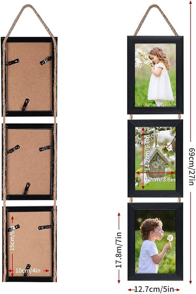 Set 6 marcos fotos 4x6 pulg vertical colgante negro