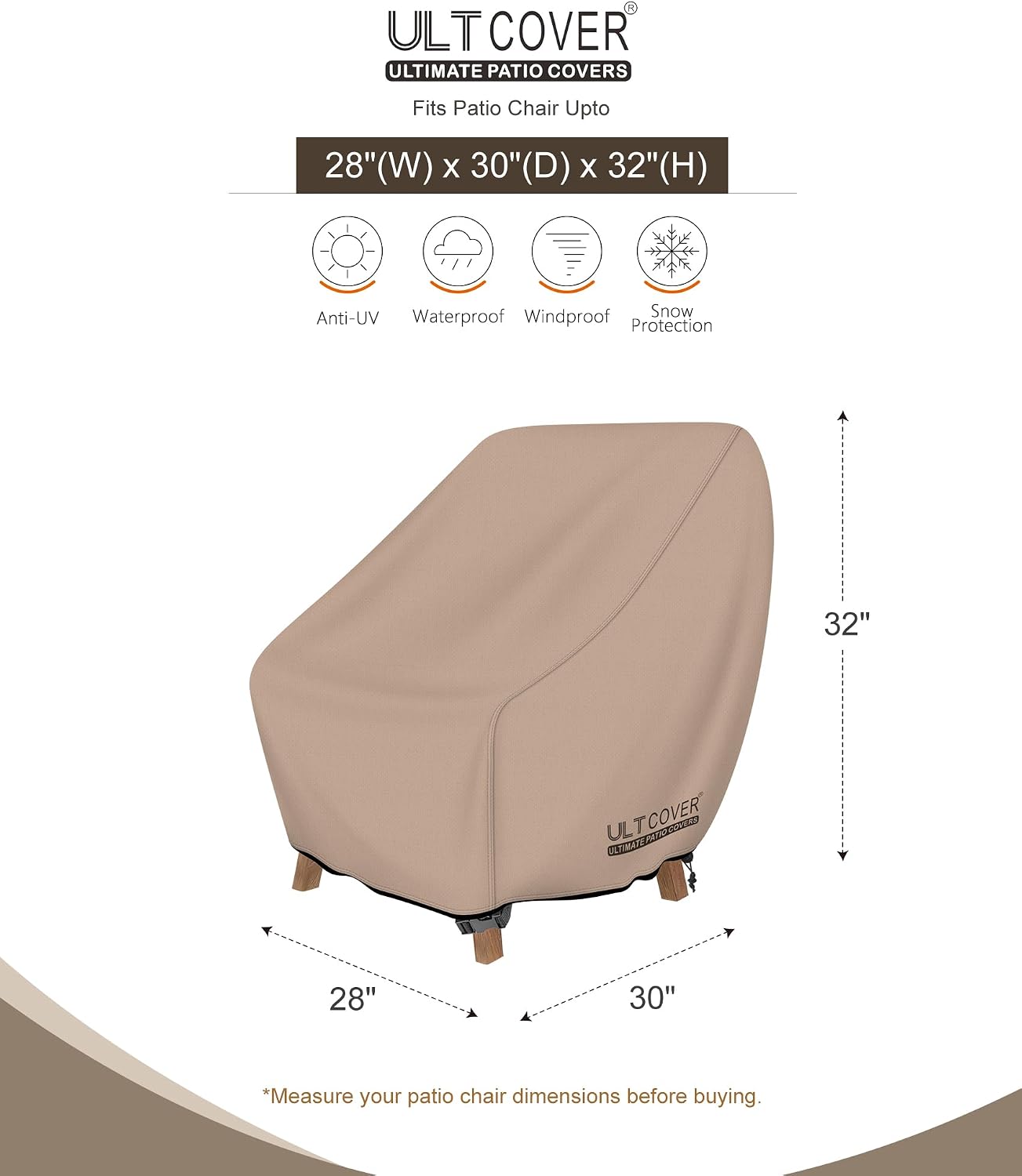 Funda impermeable silla patio 4 pzas 28x30"