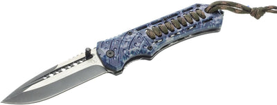 Cuchillo plegable camuflaje azul drop point cuerda nailon