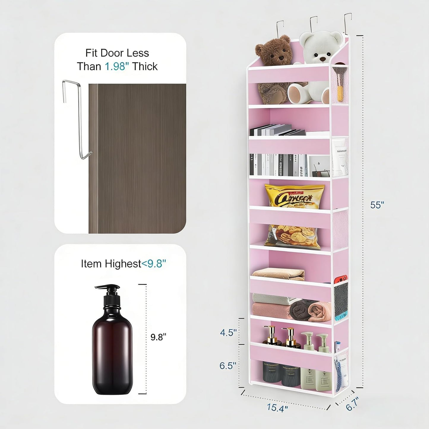 Organiz. puerta closet 5 comp 10 bolsillos antivuelco 20kg