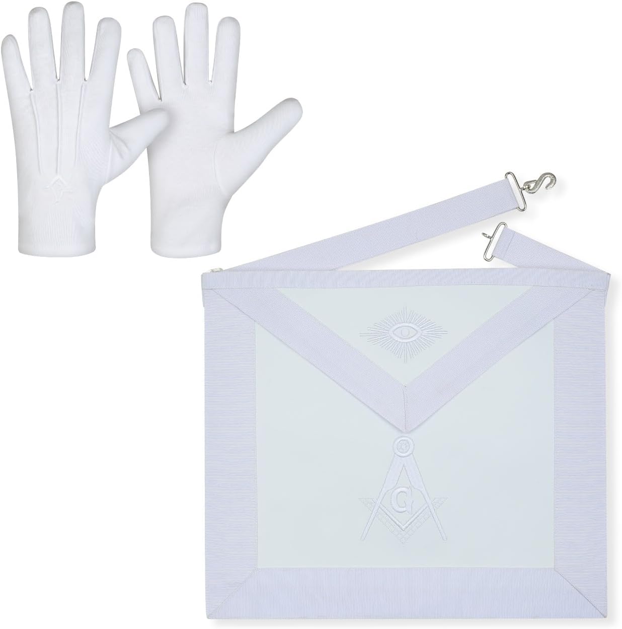 Delantal piel cordero bordado blanco con guantes elegantes