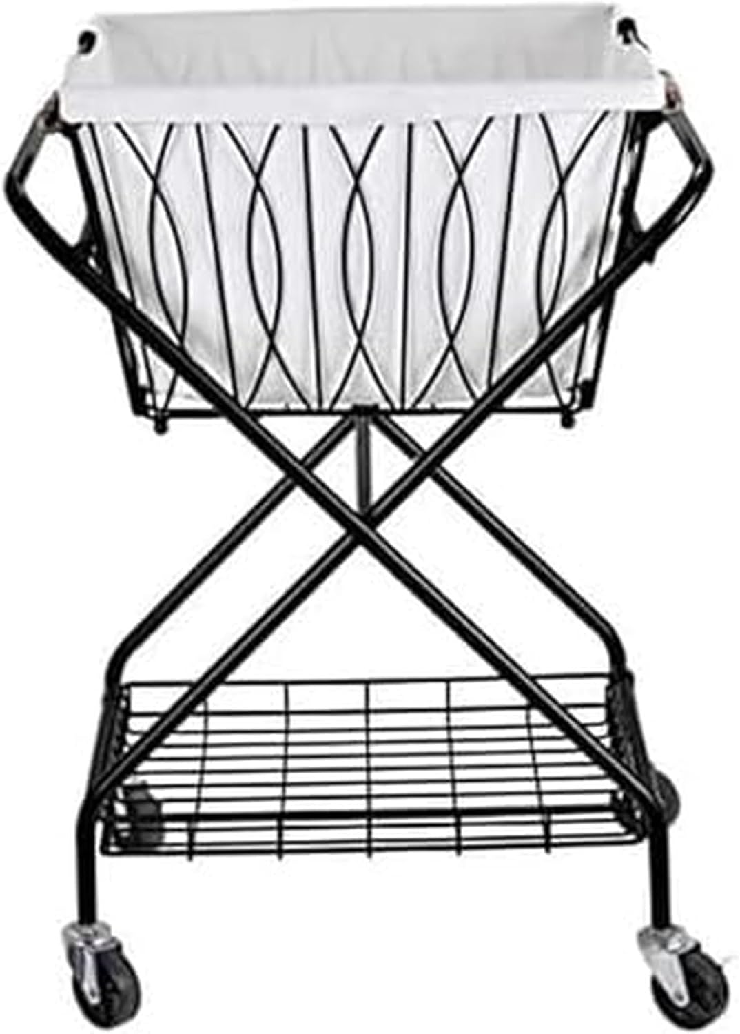 Carrito lavandería plegable con cesta negro