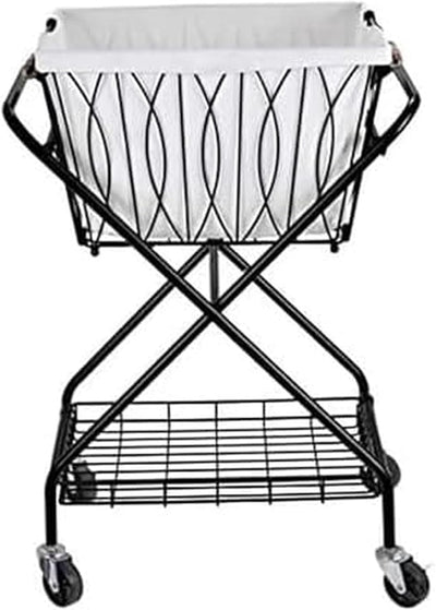 Carrito lavandería plegable con cesta negro