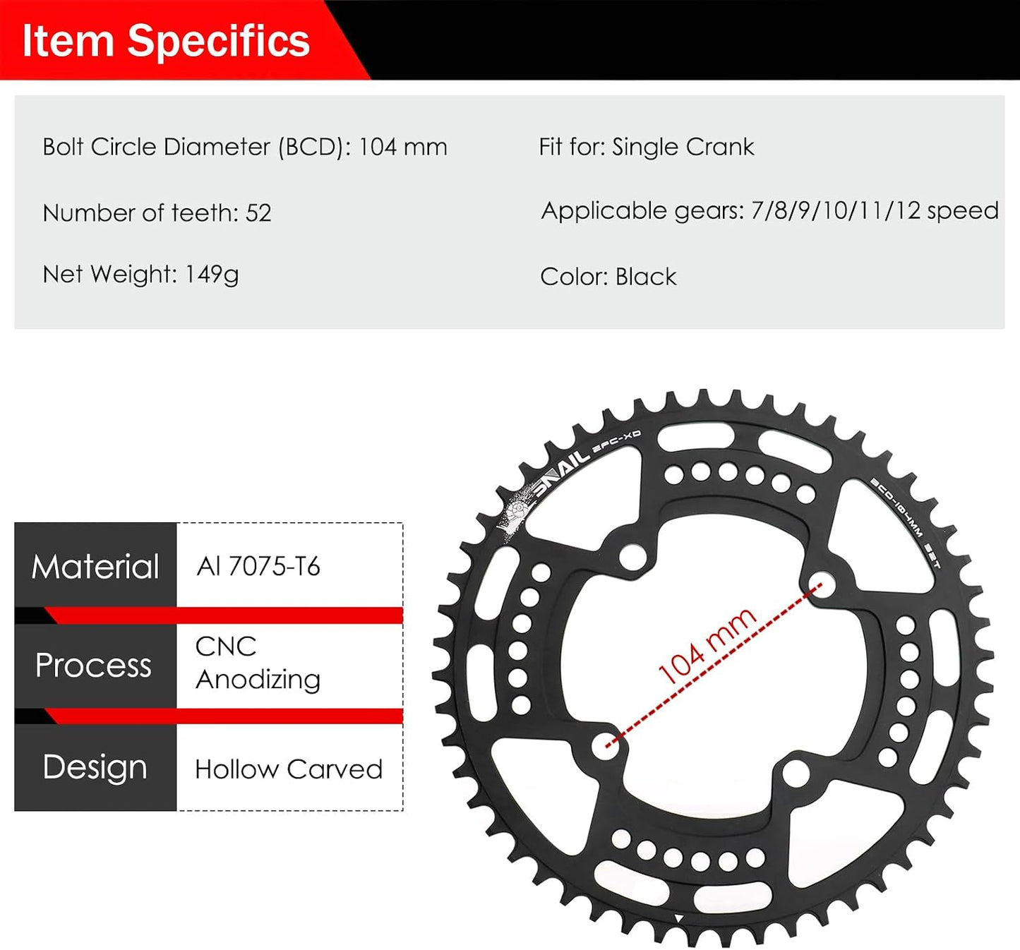 Cadena ancho estrecho 30T-52T para bicicleta MTB BMX