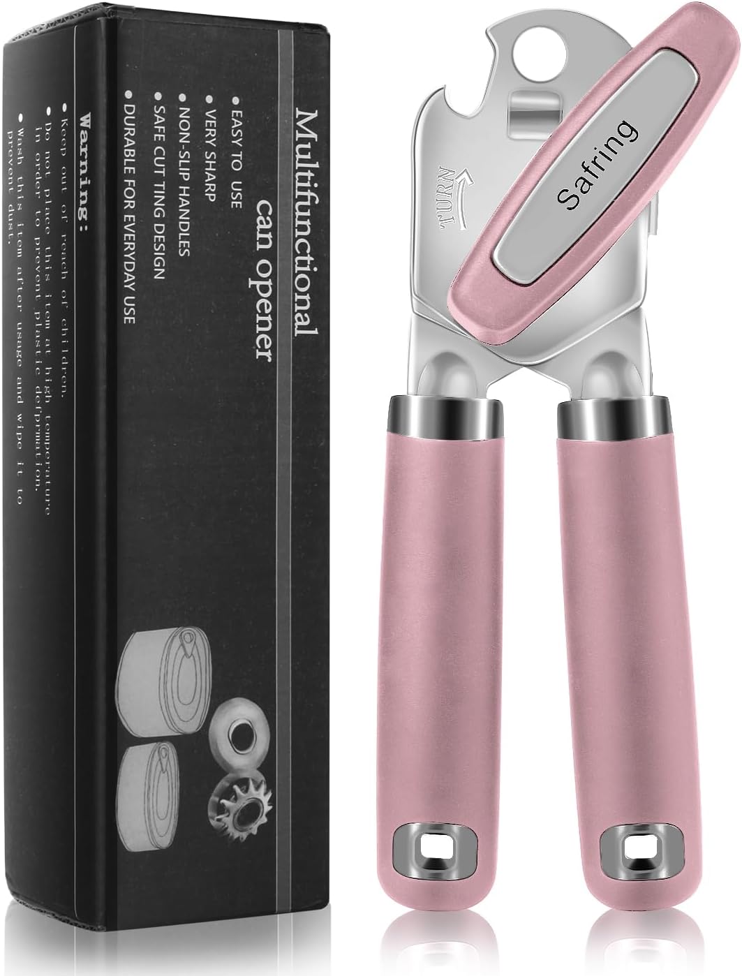 Abrelatas manual multifuncional rosa con mango suave