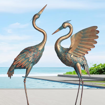 Estatua grúa metálica 33-37pulg juego 2 cobre decoración jardín