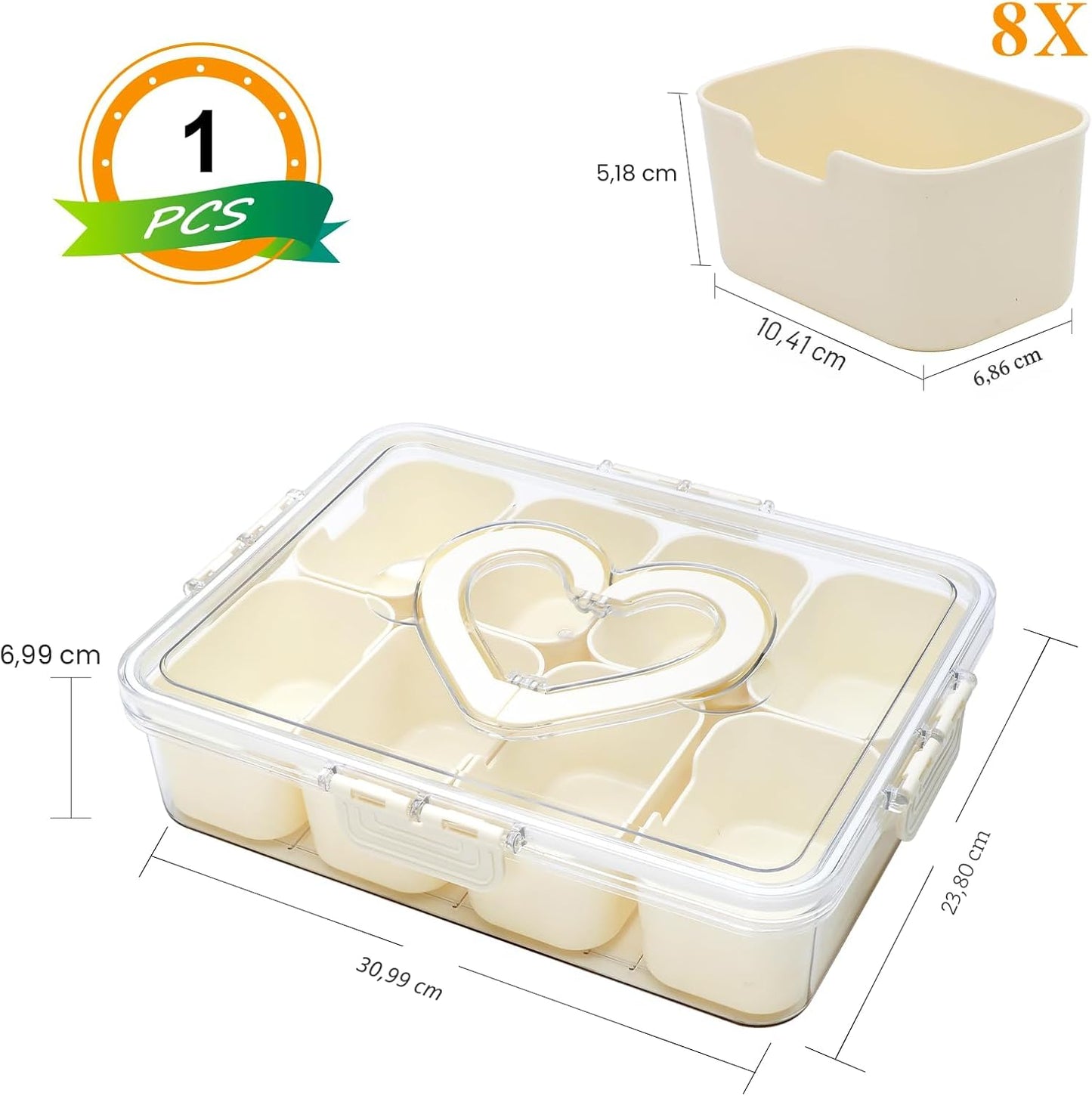 Bandeja servir aperitivos 8 compartimentos con tapa y asa