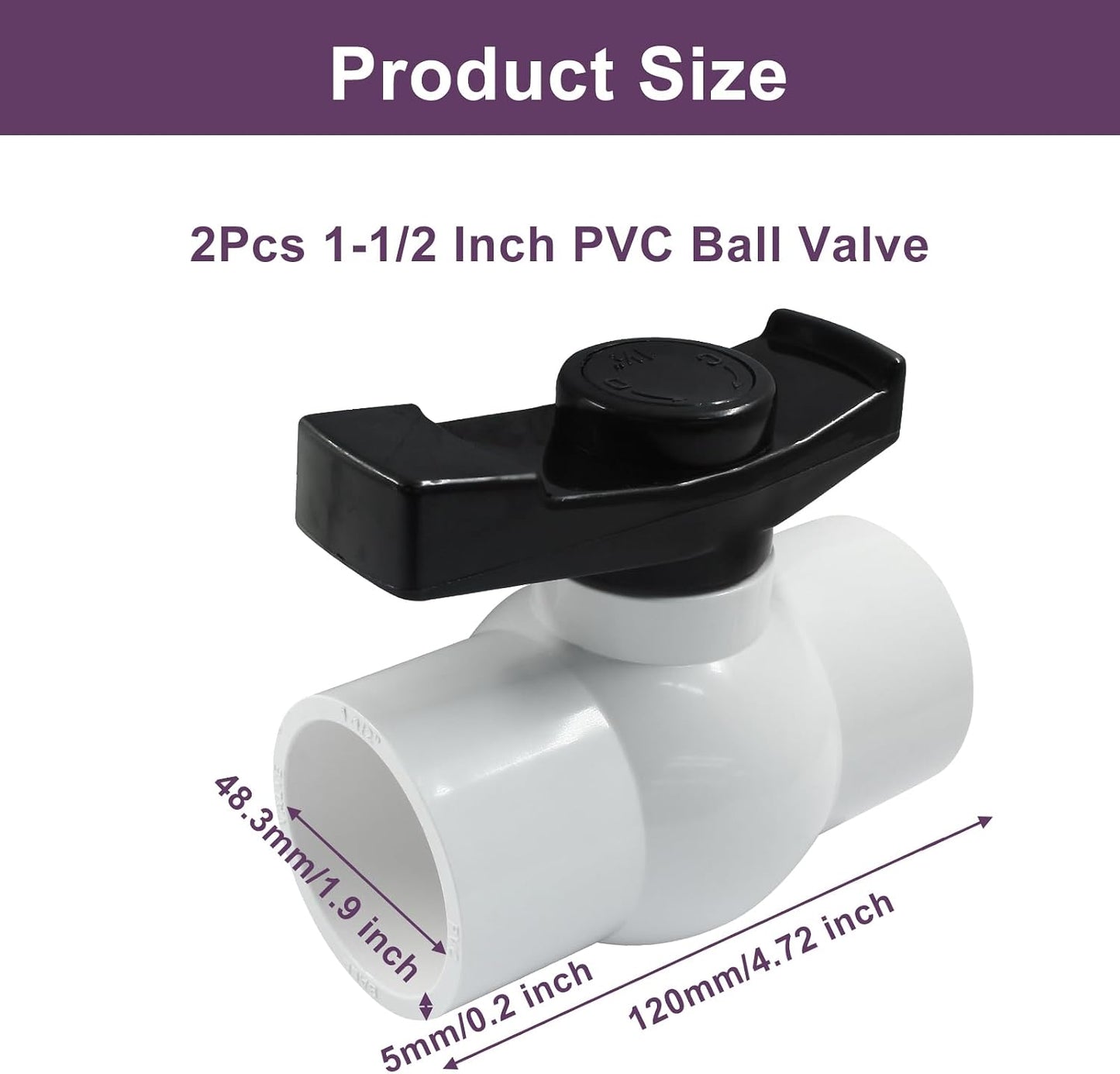 Válvula bola PVC 1-1/2pulg con mango T para piscinas
