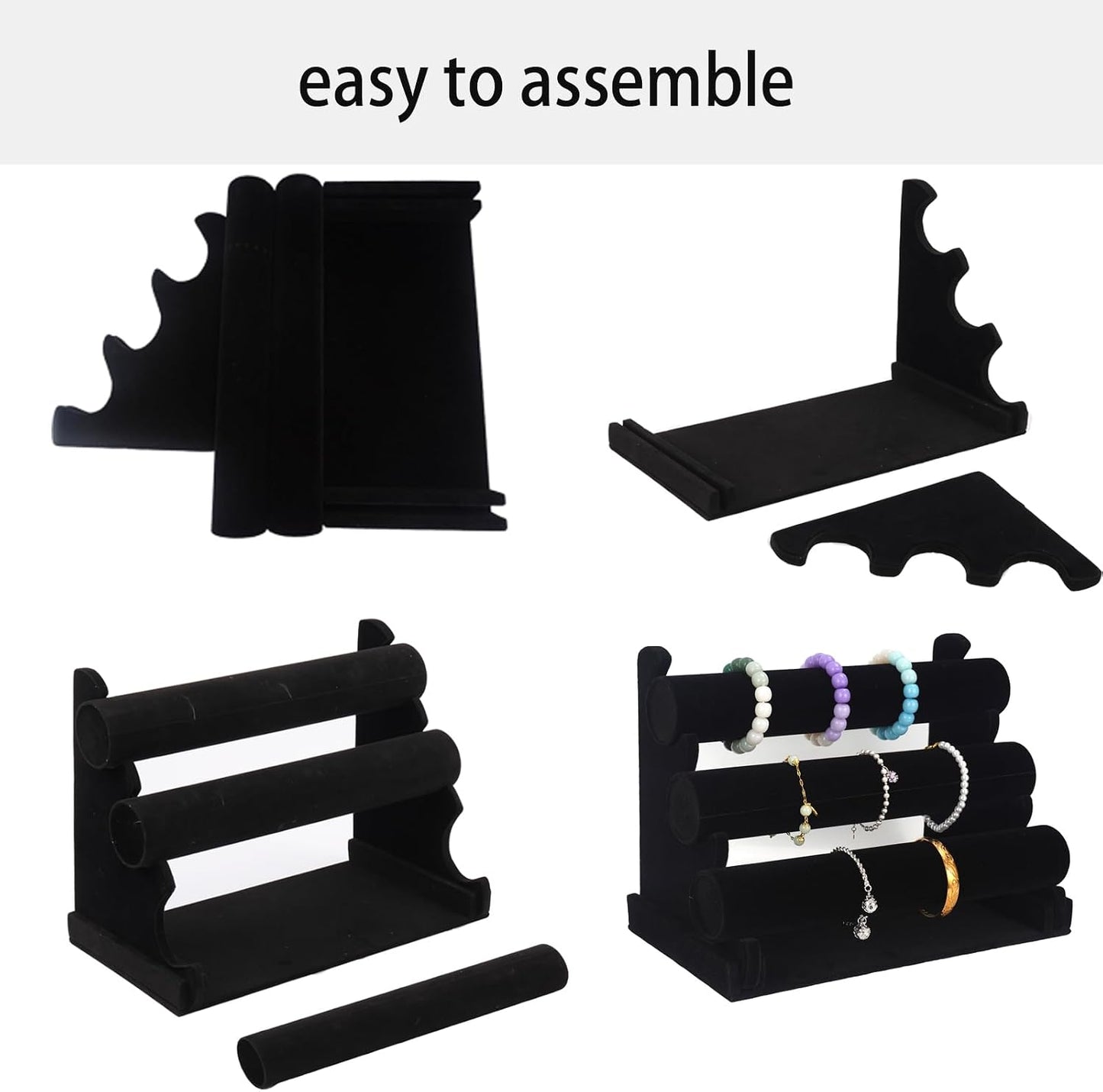 Soporte pulseras 3 niveles terciopelo negro desmontable