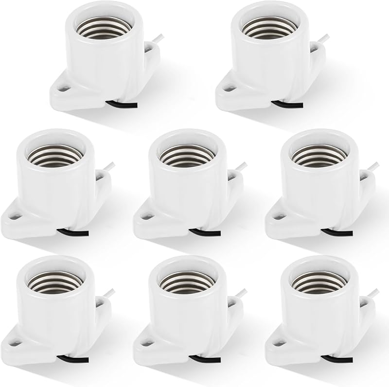 Portalámparas E26 porcelana base roscada 6pulg 8 Pzas