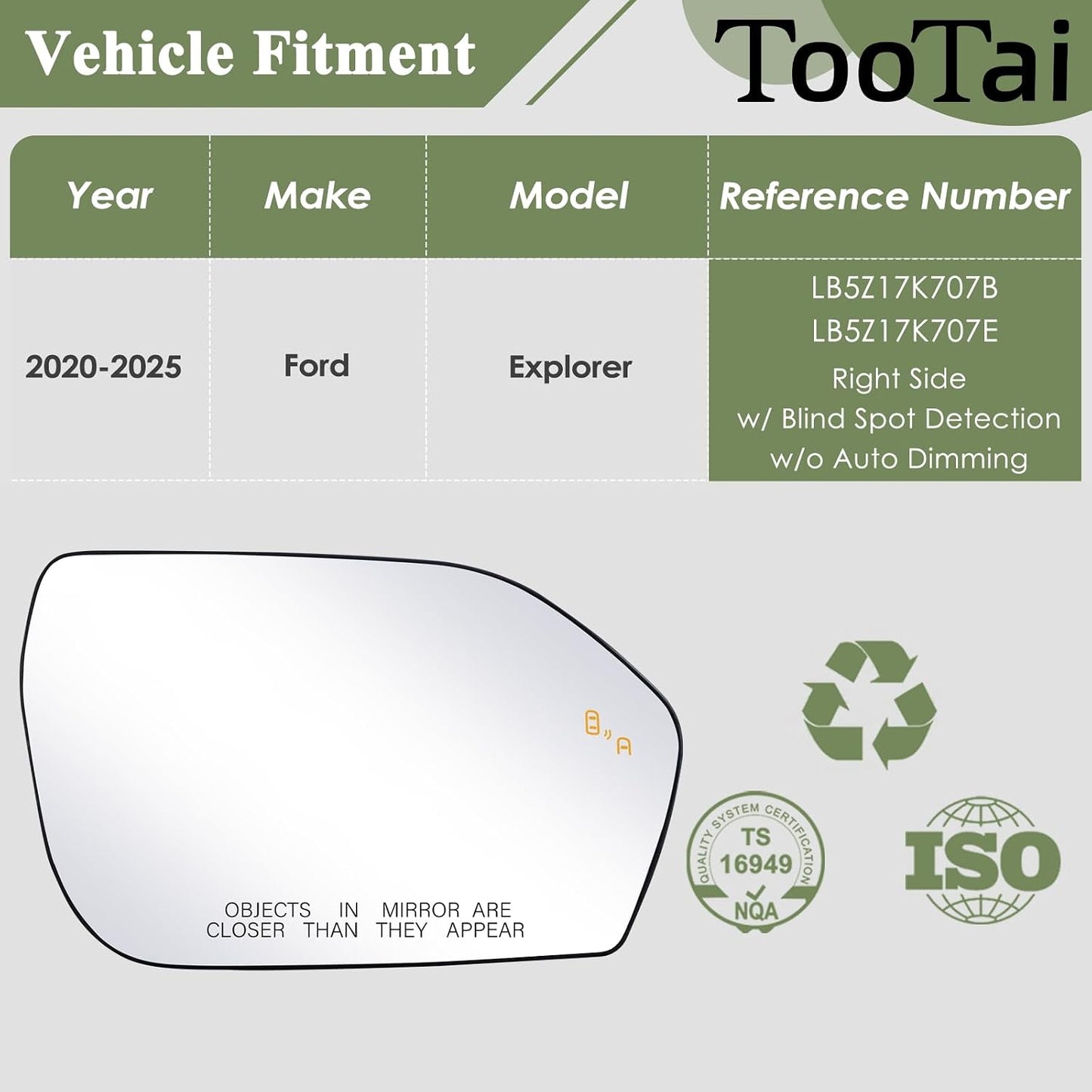 Espejo lateral cristal Ford Explorer 20-25 con detección