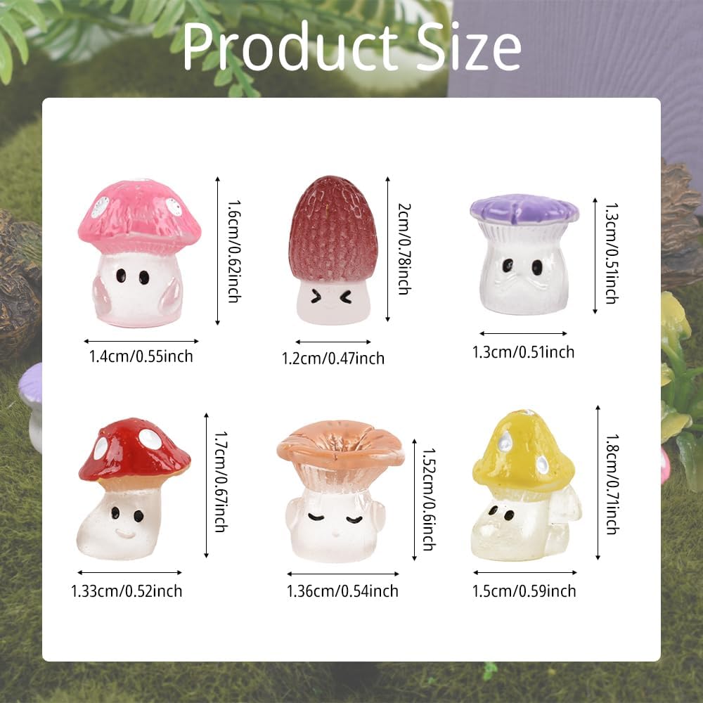 Figuras hongos luminosos resina 50 pzas para jardín hadas