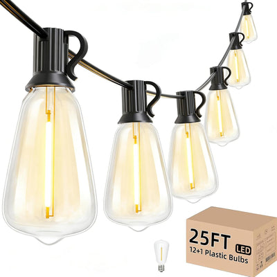 Guirnalda luces exteriores 25ft 13 bombillas Edison ST38 luz blanca