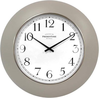 Reloj pared 12pulg lente convexa anillo plateado gris cálido