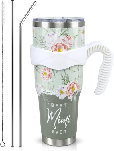 Vaso café Mimi 40oz con asa y pajilla verde salvia