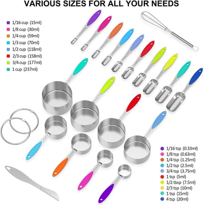 Juego tazas y cucharas medidoras acero inox 8+10+5