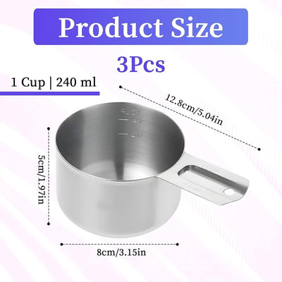 3 Pzas Taza Medidora Acero Inox Asa 8oz