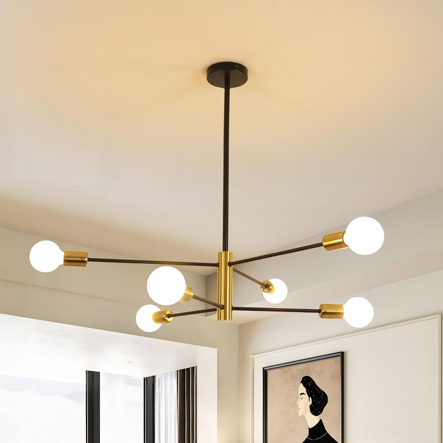 Lámpara techo Sputnik 6 luces industrial dormitorio