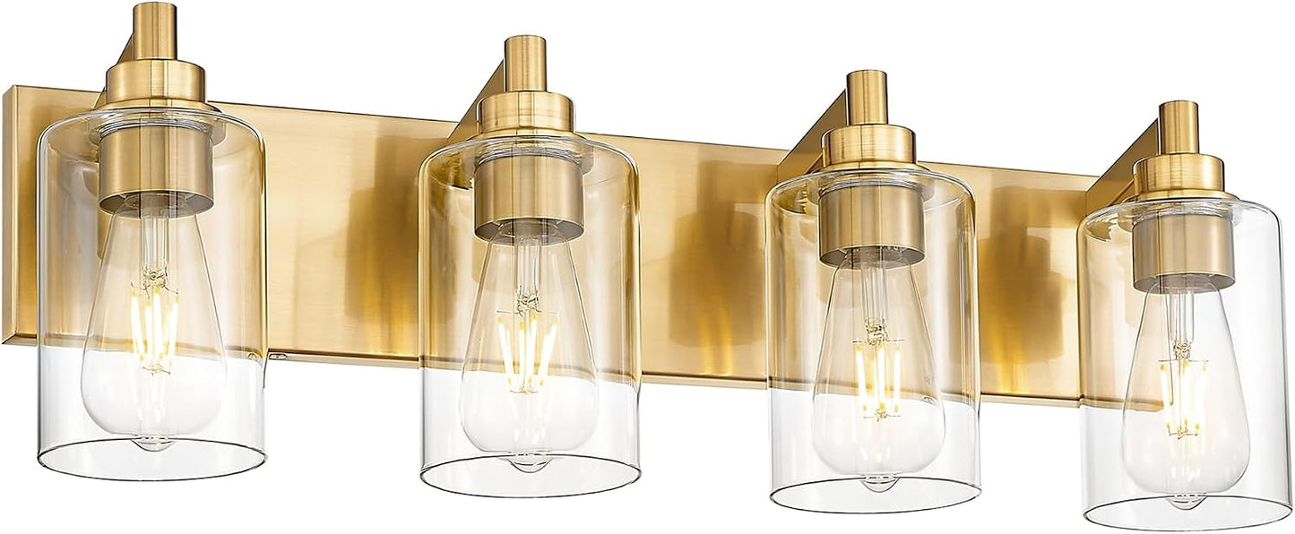 Lámpara baño 4 luces oro cepillado pantalla vidrio