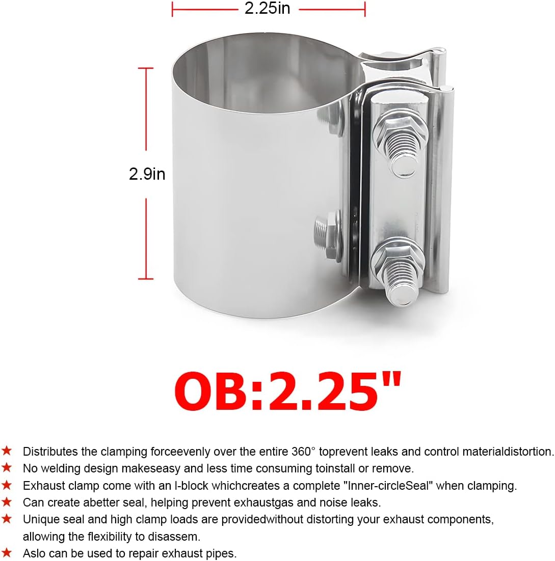 Abrazadera escape 2.25" acero inox 2 Pzas