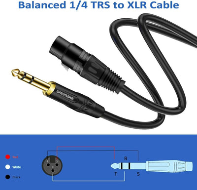 Cable equilibrado TRS 0.250pulg macho a XLR hembra 50ft negro