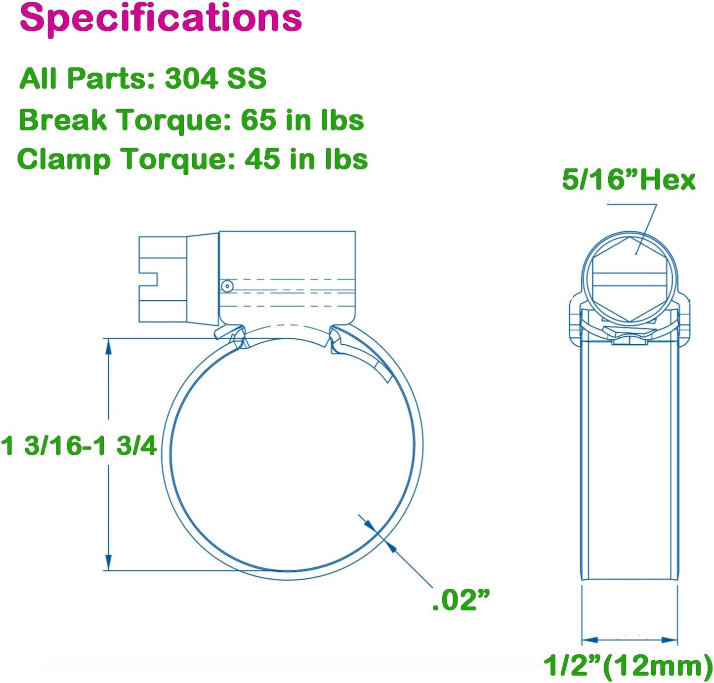 Abrazadera manguera acero inox ajustable 1-3/16 a 1-3/4"