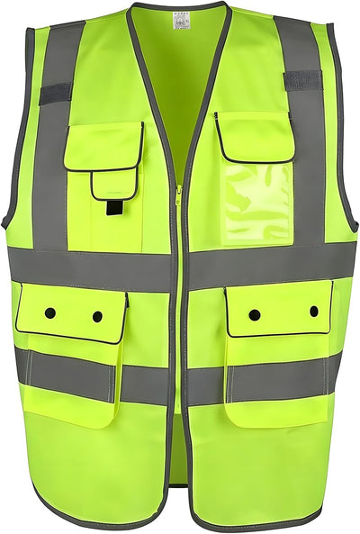 Chaleco seguridad visibilidad alta con cremallera 9 bolsillos