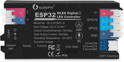 Controlador LED WLED ESP32 con relé y micrófono