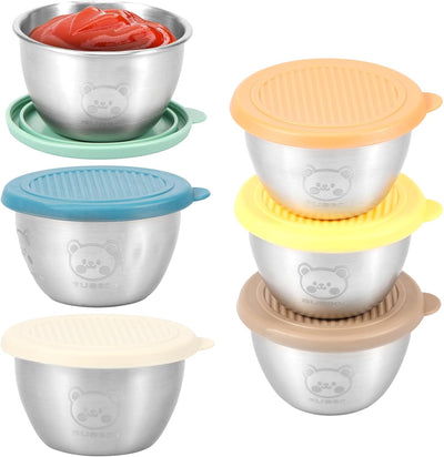 6 Recipientes Acero Inox 1.69oz con Tapas Salsa