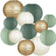 12 Linternas Papel Verde Salvia Doradas Colgantes Decoración