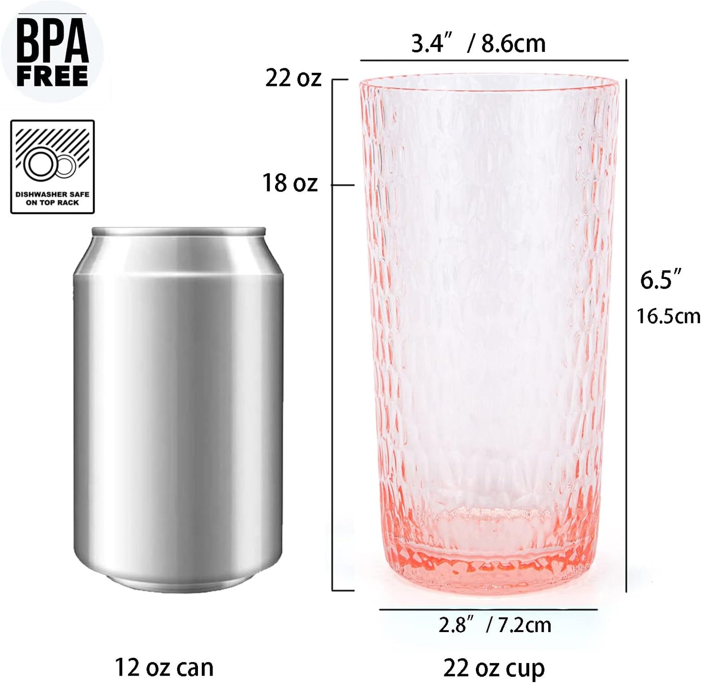 6 Pzas Vasos Acrílicos Forma Panal 22oz Rosa Coral