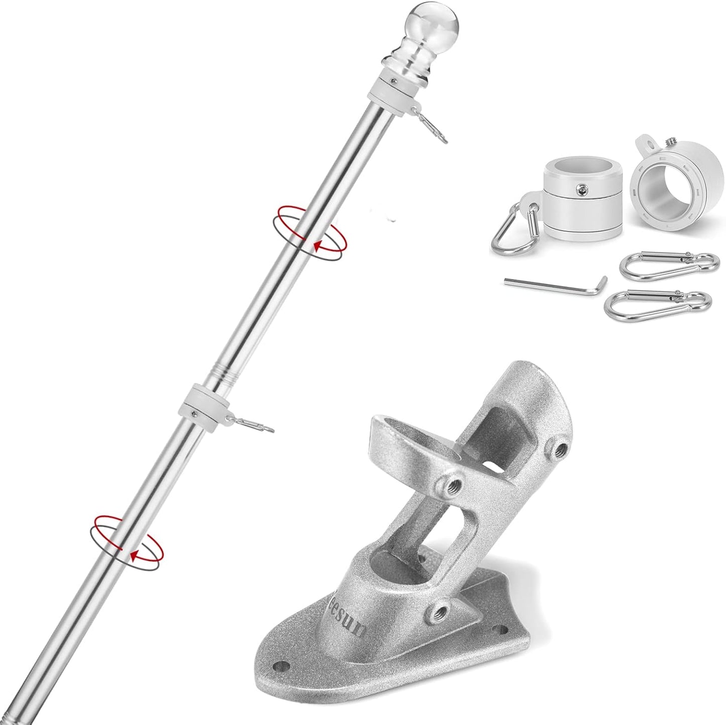 Poste bandera 6ft soporte anillos sin enredos plateado