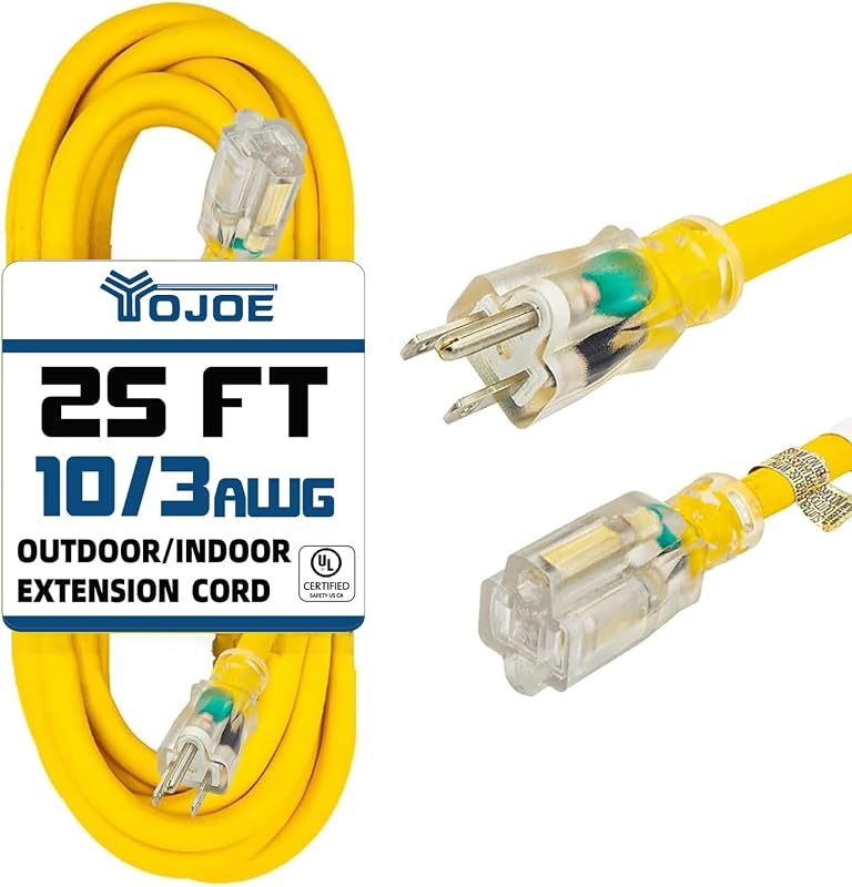 Cable extensión 25 ft 15A resistente amarillo con extremo